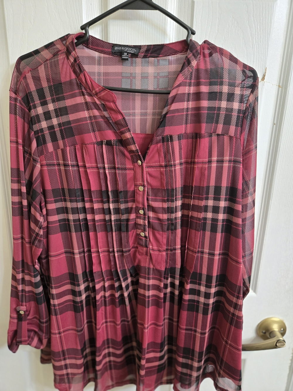 Ava & Grace Fuchsia and Black Plaid Button-Front Tunic